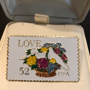Rare Colorful Dove and Roses Love Stamp Pin Collectible